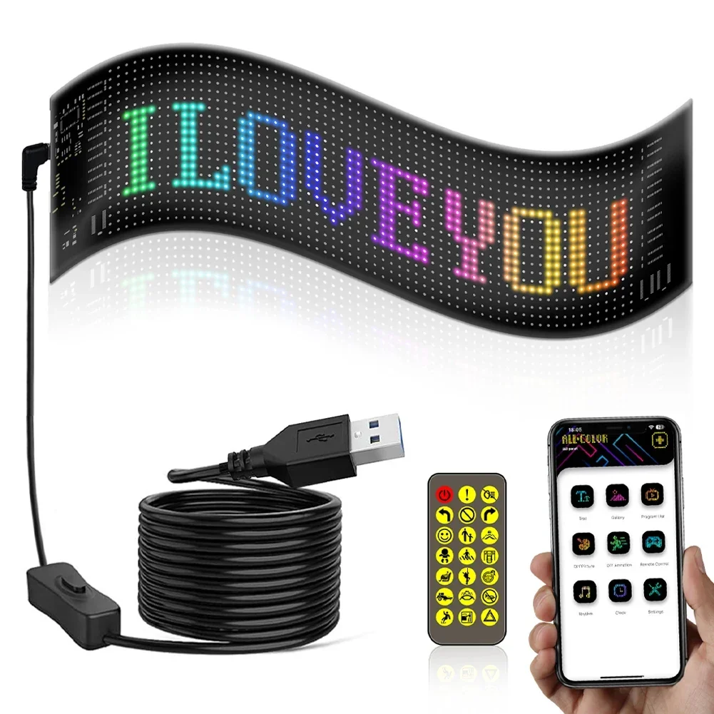 

LED Matrix Pixel Panel Light 5V USB Bluetooth Smart App Control Scrolling Advertising Car Sign Animation with Custom Function