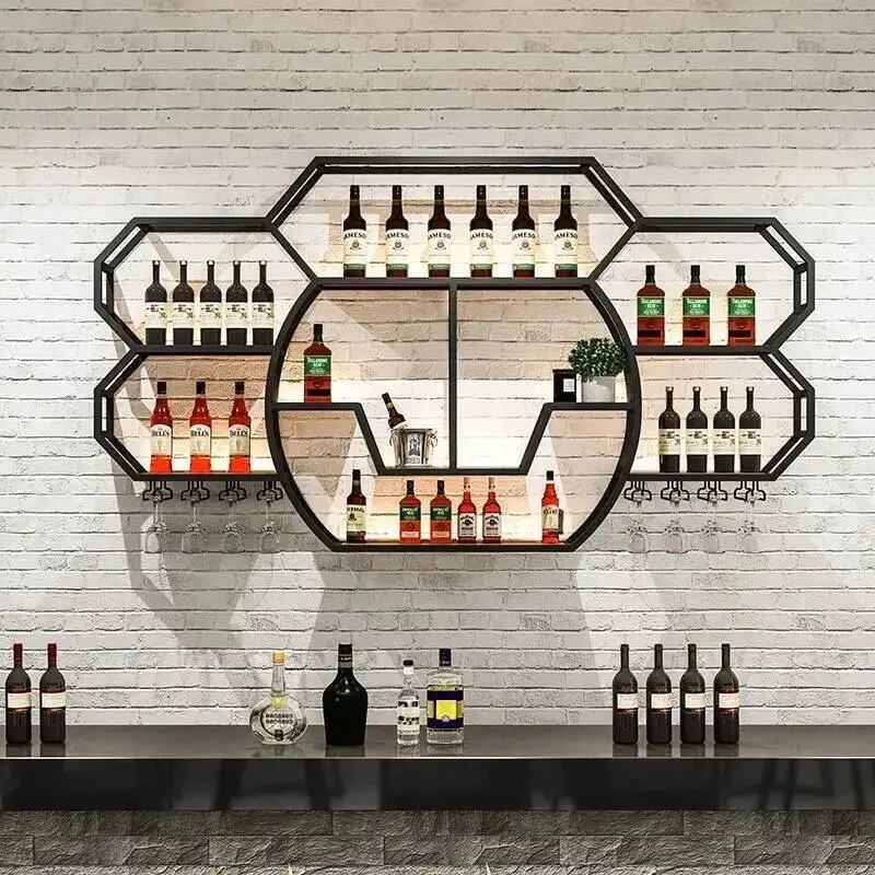 Wall Liquor Mounted Wine Cabinets Display Corner Hanging Small Unique Wine Racks Cellar Industrial Barra De Vino Display Cabinet