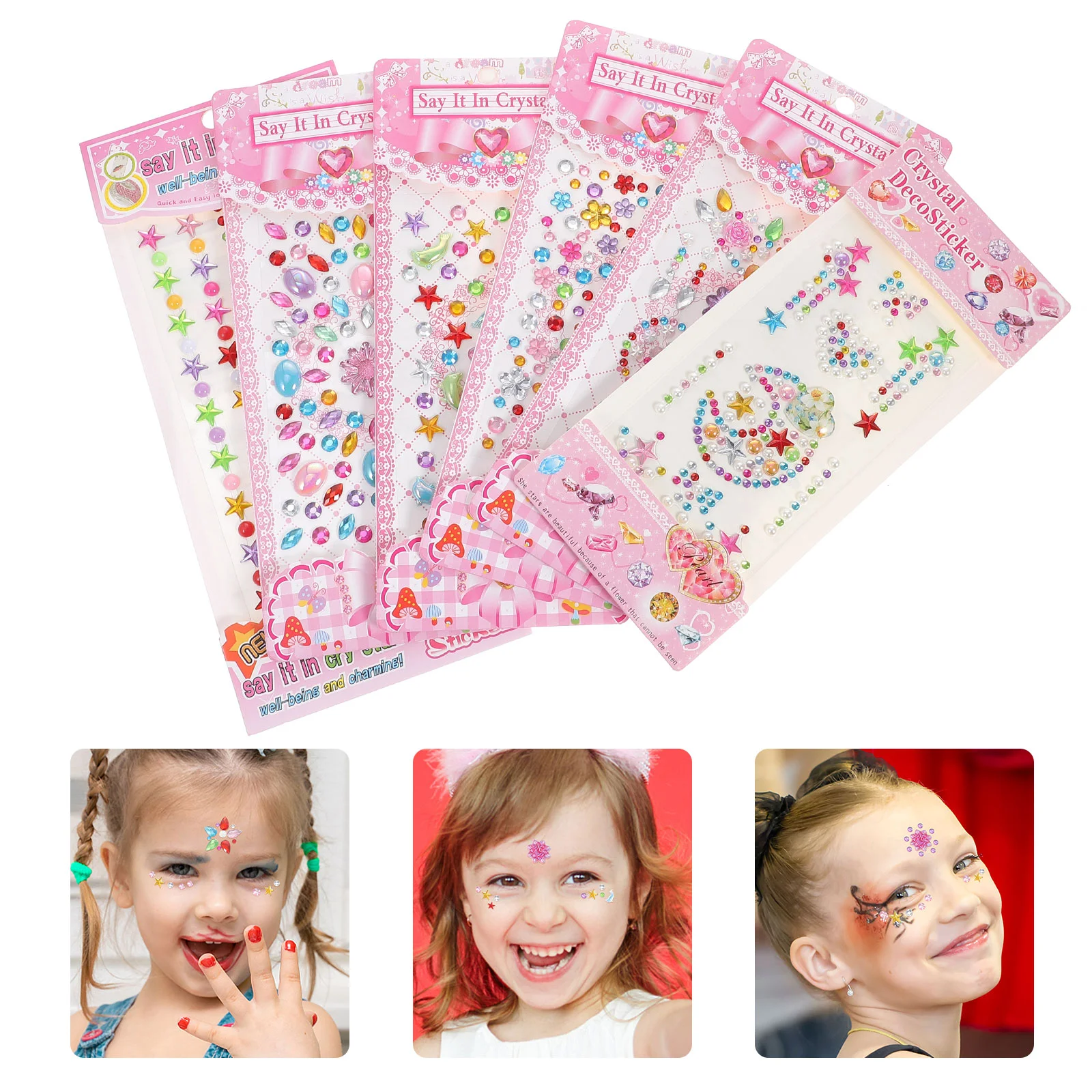 

6 Sheets Rhinestone Stickers Craft Kids Gems Rave Accessories Child Gemstones Temporary Face Body Decals Easy Remove No Residue