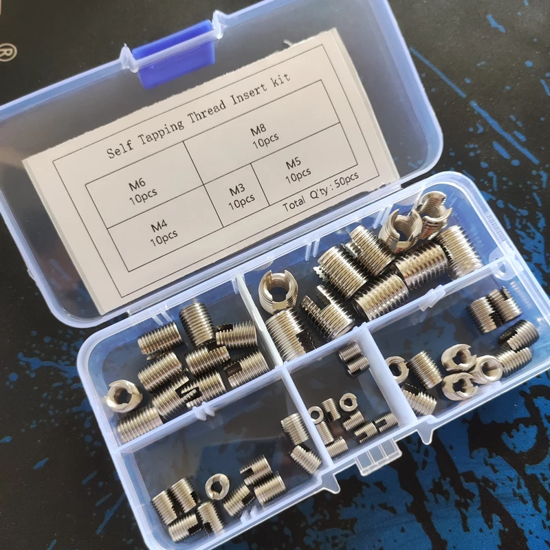 50/70pcs M2 M2.5 M3 M4 M5 M6 M8 Mix Self Tapping Thread Insert Kit Self Tapping Screw Bushing Slotted Type Thread Repair Inset