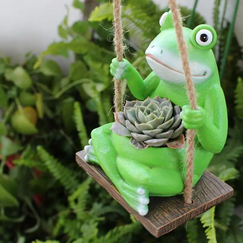 Frog Succulent Pots Resin Frog Statue Planter Animal Planters for Succulent Frog Swing Planter Arrangement for Patio Corridor