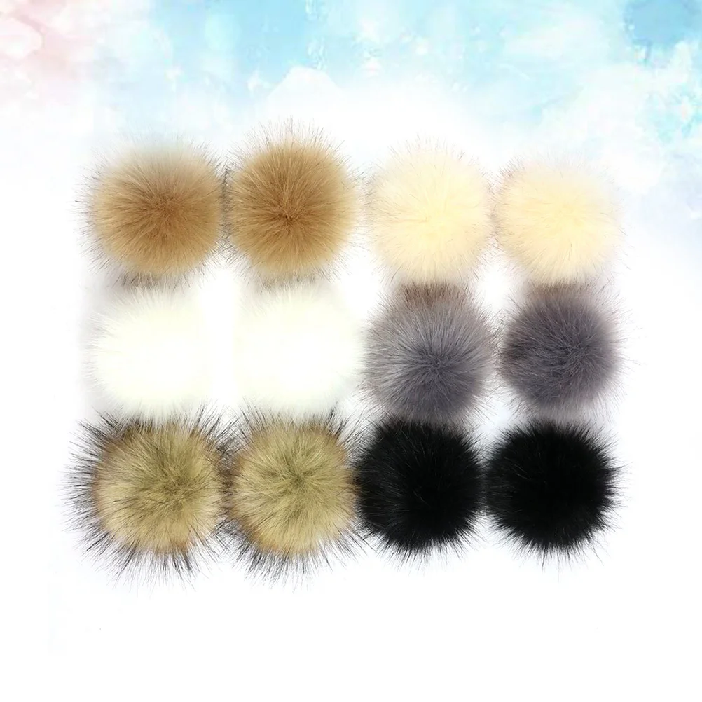 12pcs 10cm Concealed Button Faux Fur Fluffy Pompom Ball for Hats Shoes Scarves Bag Charms Accessories(12 Packing, 1-1