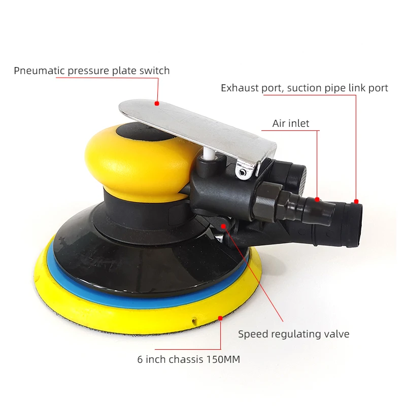 6 Inch Pneumatic Sander Dry Grinding Dustfree Ash Grinder Sander Wind Mill Car Putty Eccentric orbit Sandpaper Machine