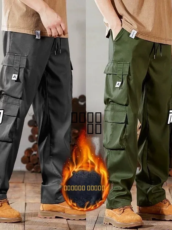 

Military een Thiened Fce Lined Straight Leg Workwear Pants Men's Casual Loose Fit Autumn Winter High End Faion Brand...