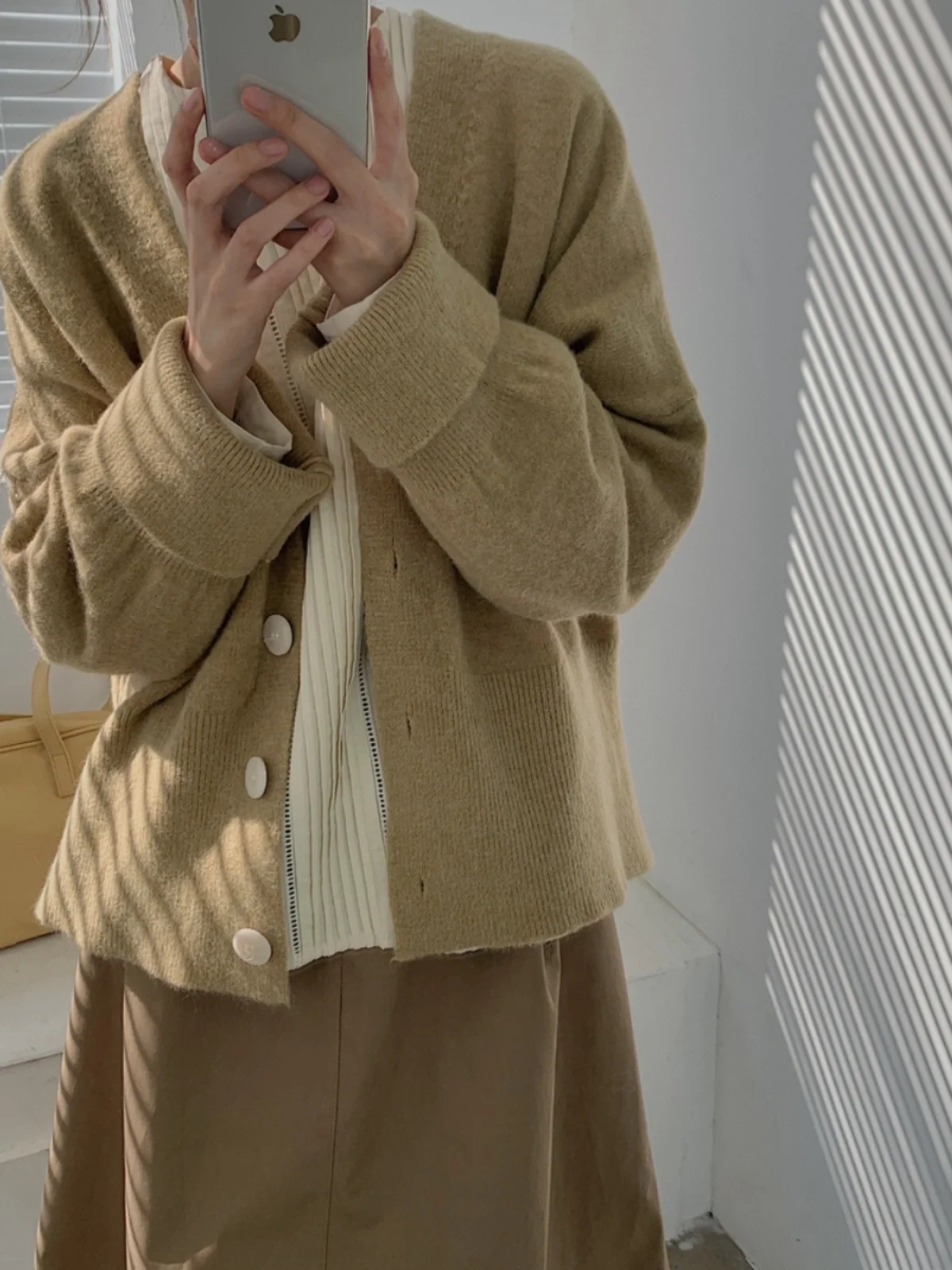 سترة محبوكة من Thiened معطف نسائي كوري Sle لون نقي للتنقل مستدير Ne بطول منتظم معطف سترة مفتوح #4