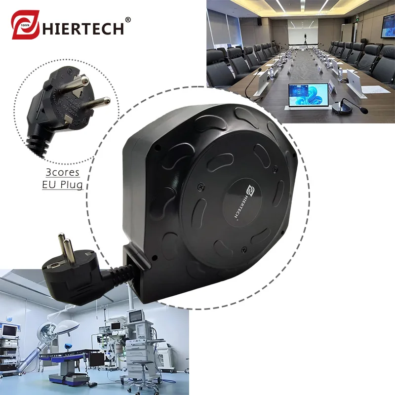 HIERTECH Retractable Cable Reel 3-Core Power Cable 1mm²*3.5m With Self-lock EU Plug Good For Multi-media Device&Appliances