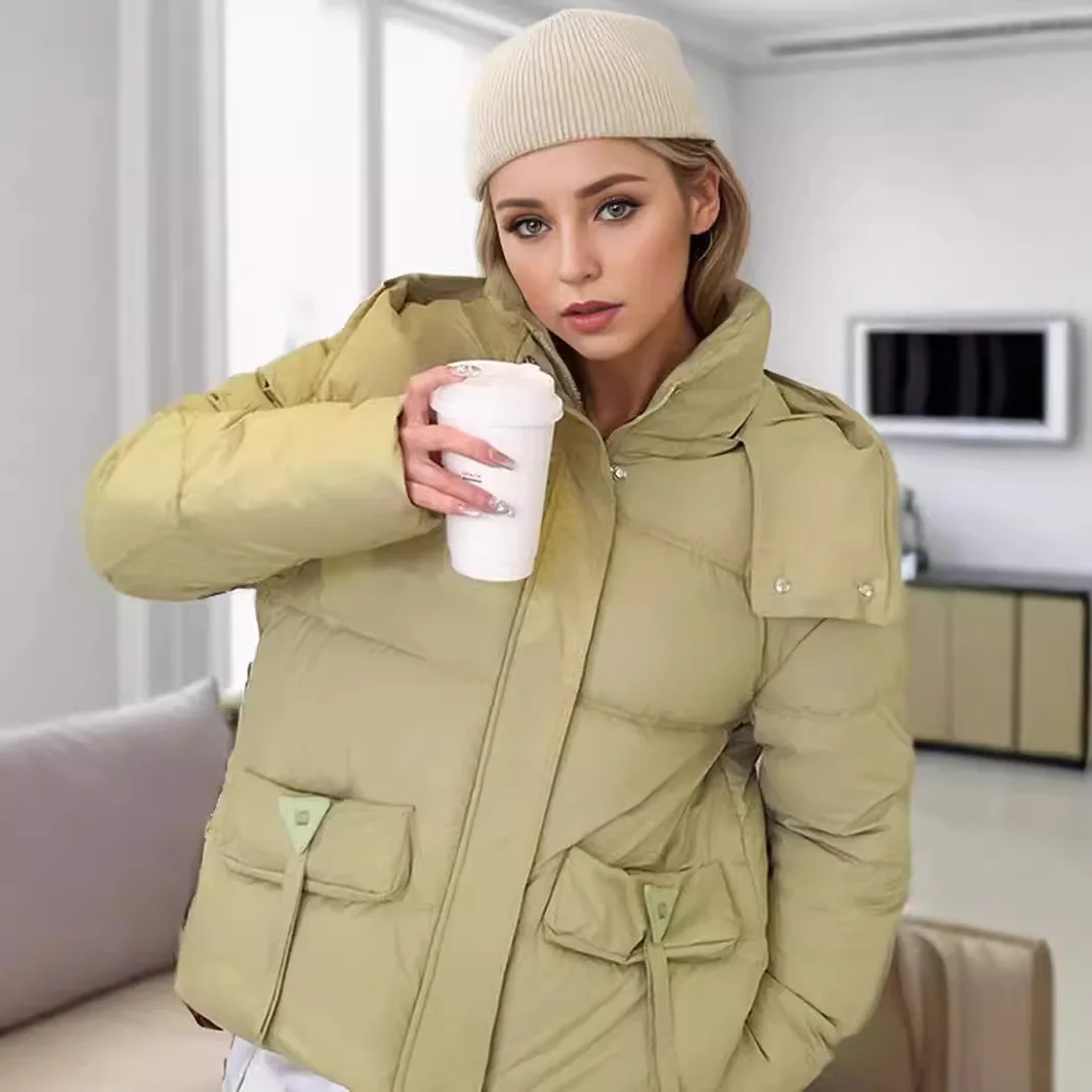 

2025 Women's Winter Jacket Female 2 Pocket Hooded Short Cotton Jacket Women's Thickened Warm Parkas Coats Tops Short Jacket