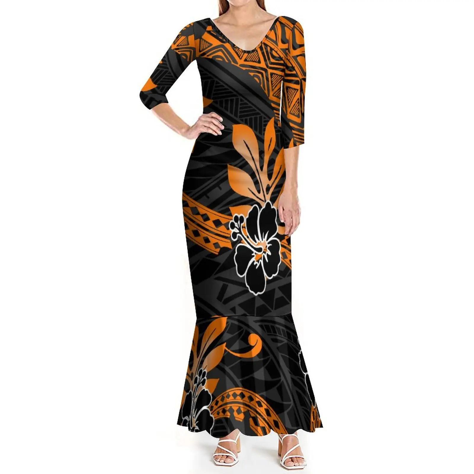 2023 New Fashion Women's Custom Polynesian Women's Dress Summer Mid-Sleeve High Quality Fabric Maxi Dress