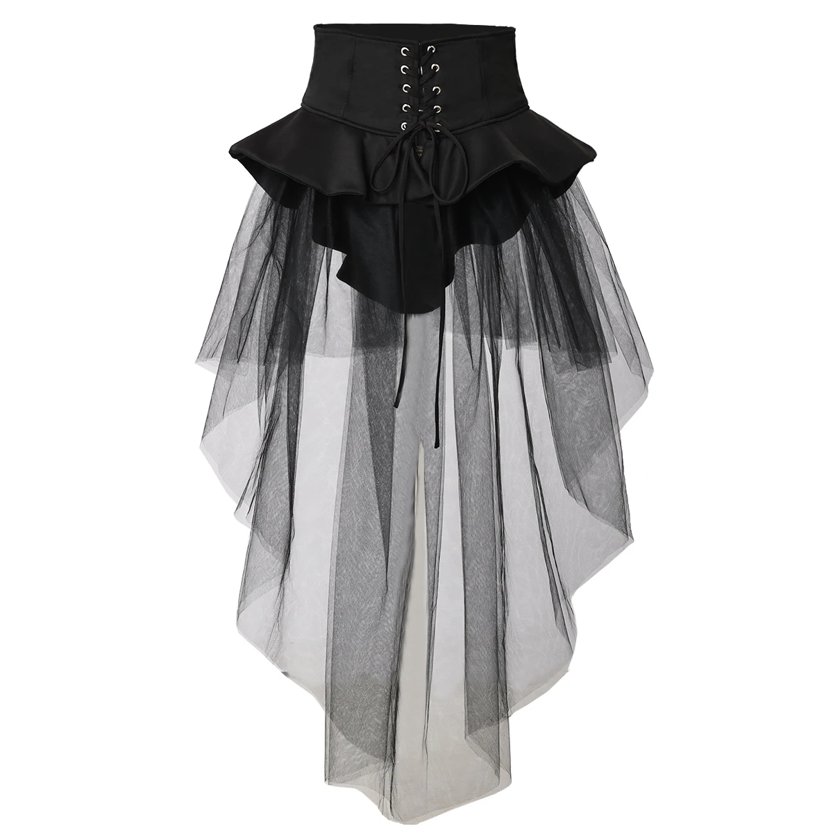 Punk Corset Skirt Women Gothic Cocktail Party Irregular Mermaid Tulle Overskirt