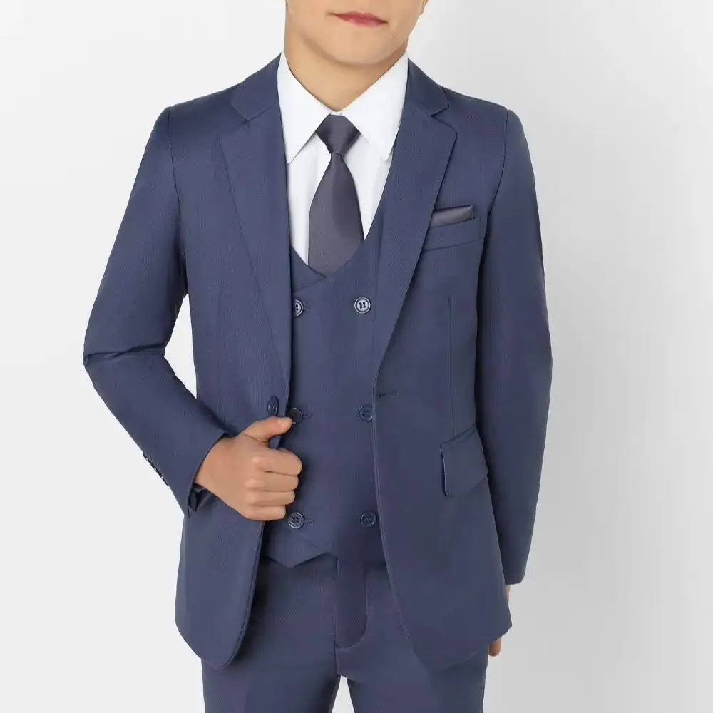 2019 mode Erreichte Revers Kinder Anzüge Mode Kinder Kleidung Set jungen Formalen Prom Anzüge (Jacke + Pants + tie + Weste)