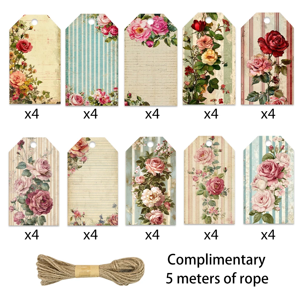 

40pcs Blank Floral Tags, Hanging Tags, for Gifts, Weddings, Bridal Showers, Birthdays, Message Cards, Includes Jute Twine.
