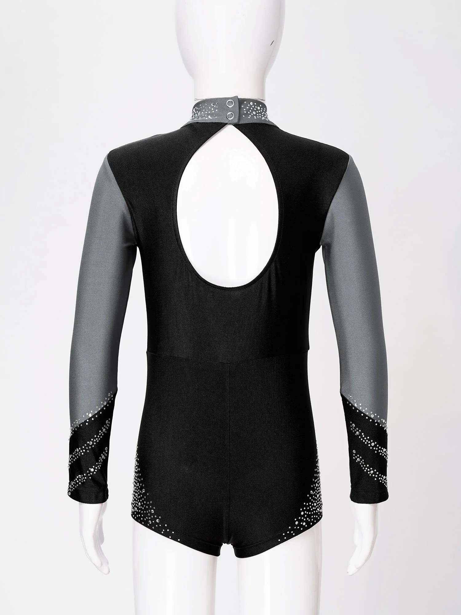 Kids Girls Ballet Dance Leotard Figure Skating Gymnastic Acrobatics Stage Performance Costume Long Sleeve Shiny Diamond Bodysuit