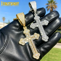 Iced Out Cross Necklace For Women Men Prong Setting Bling Micro Pave Pendant Gold Color Charm Hip Hop Jewelry