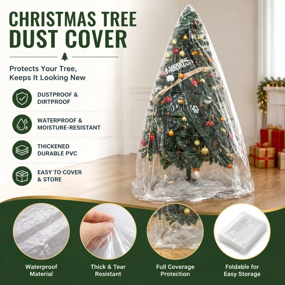 Dustproof Christmas Tree Dust Cover Moisture Resistant Transparent PE Christmas Tree Storage Bag Thickened Protective Sleeve