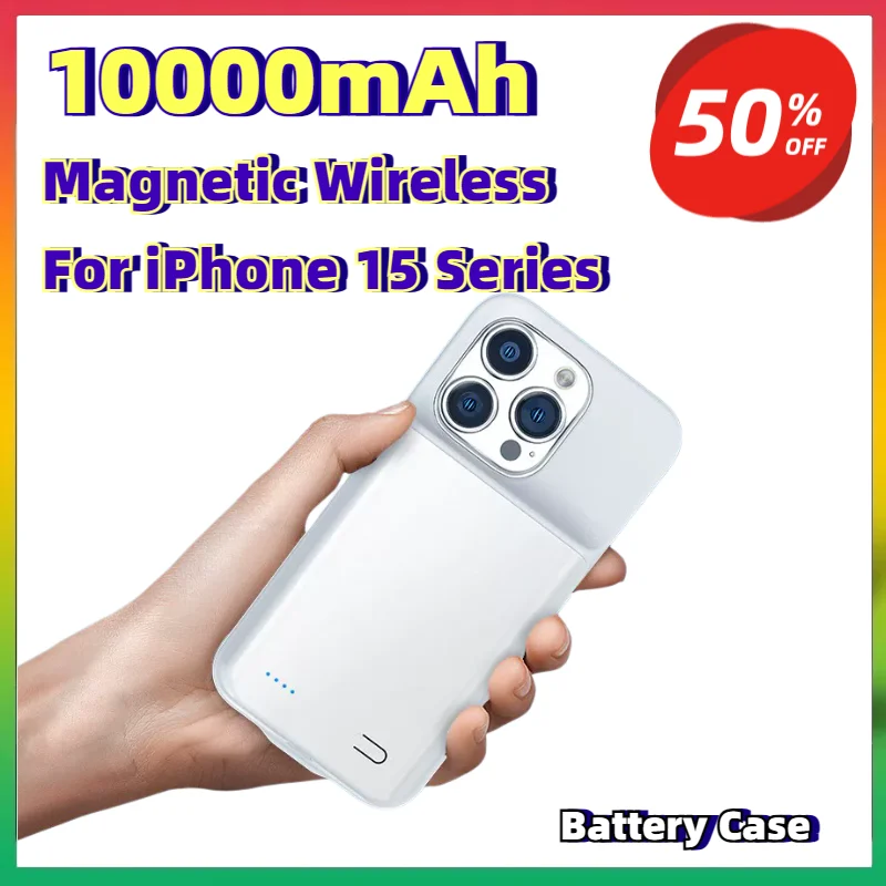 Магнитный беспроводной чехол-аккумулятор 10000 мАч для iPhone 15 серии, портативное зарядное устройство для телефона