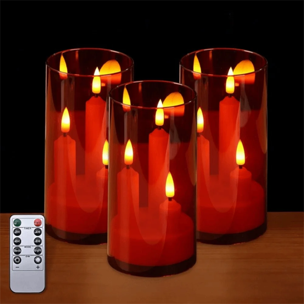3 in 1 Design Flameless Taper Candles Transparent Lampshade Decorative LED Electronic Candles Warm Light Romantic