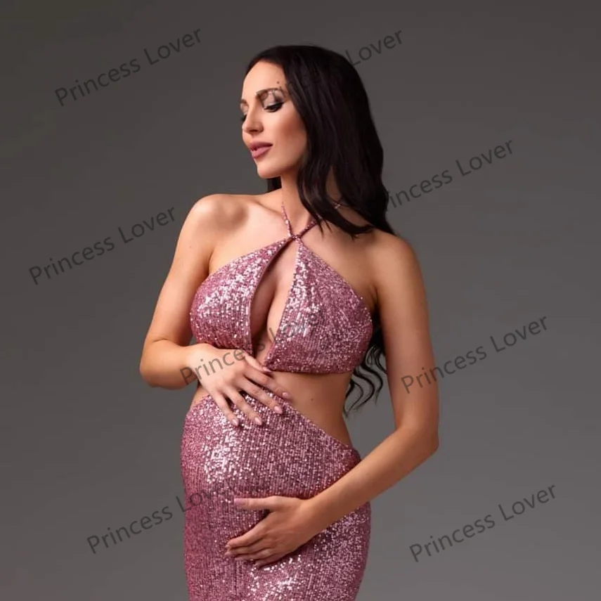 فساتين حفلة موسيقية مطرزة باللون الوردي مع فستان أمومة بفتحة مخصصة لدعائم التصوير الفوتوغرافي فيستدو دي نوفيا #2