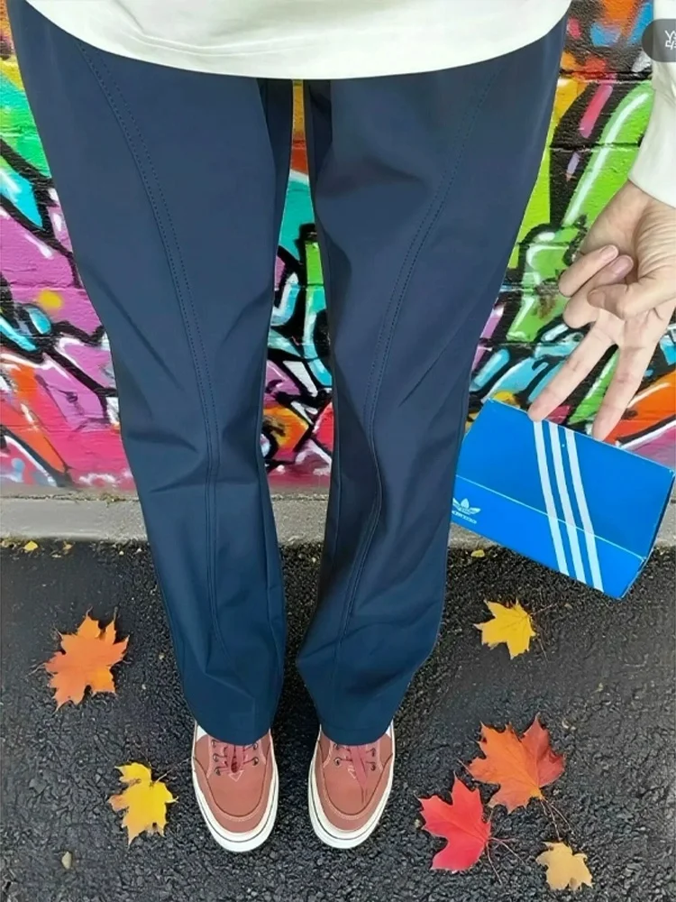 

Men's Outdoor Sports Straight Leg Casual Pants Autumn Winter Blue Color Side Slit Micro Flared Soft Trousers