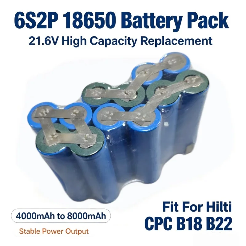 Сменный литиевый аккумуляторный блок для Hilti 21.6V 6S2P 18650 ячеек 4000‑8000 мАч, совместимый с CPC B18 B22 18‑A SFH 22‑A 1800‑A22 SID 22‑A