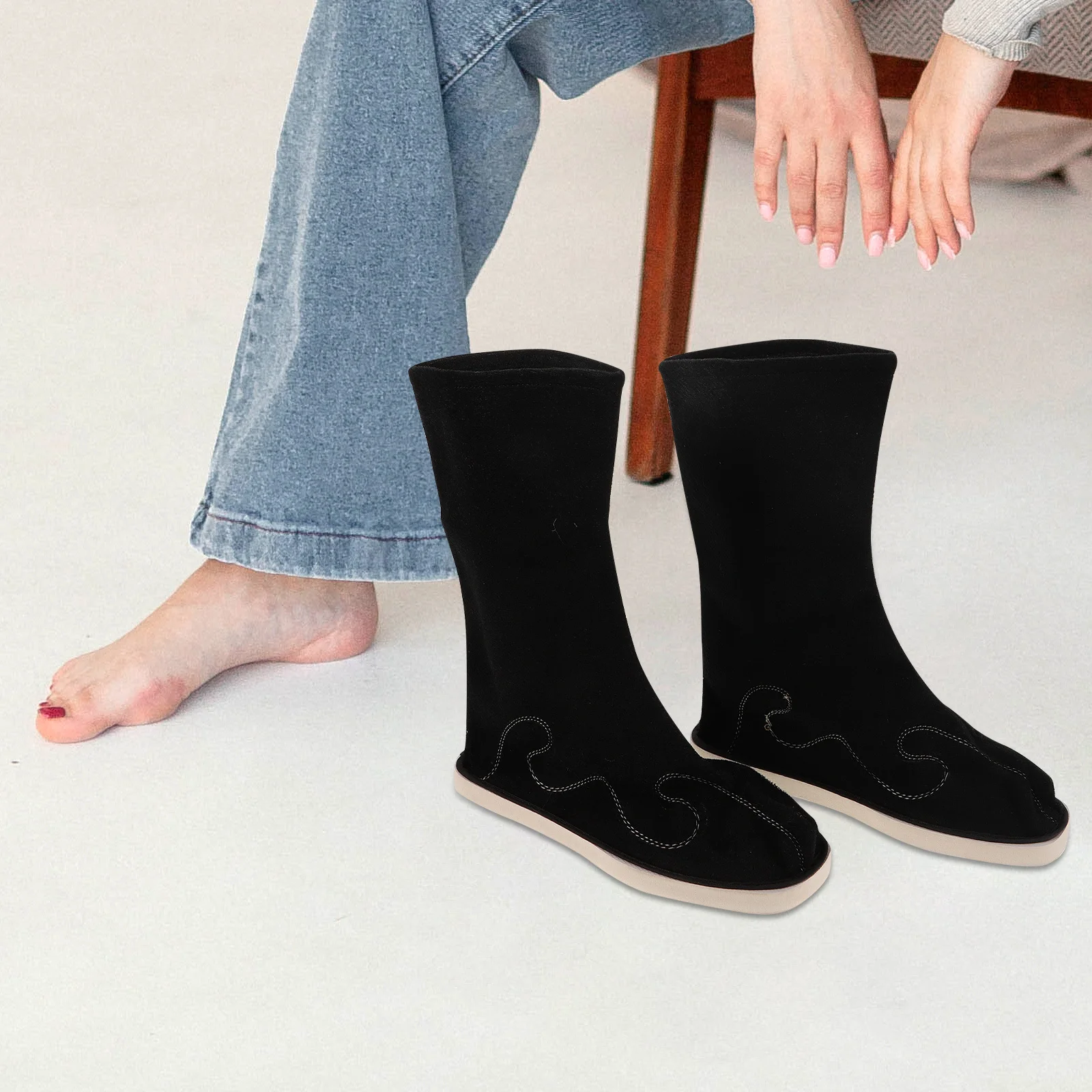 

1 Pair Chinese Hanfu Boots Men'S Mid-Calf Traditional Performance Shoes For Cosplay Festival Cultural Events Slip-Resistant Pu