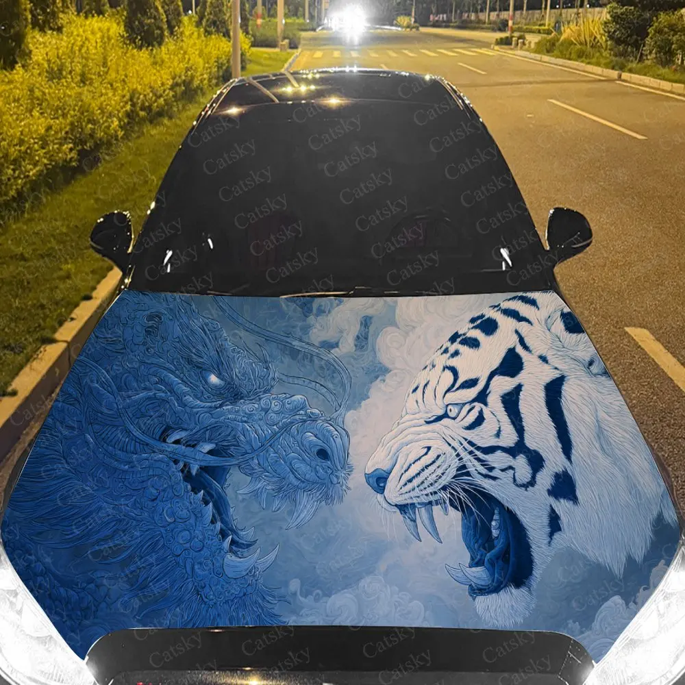 

Cool Blue White Tiger Car Hood Stickers - Self-Adhesive, Waterproof and Durable Vinyl Wrap, Decorate And Protect Your Car - The