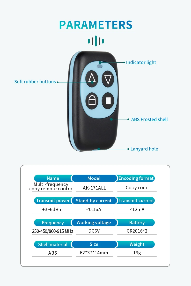 Multi Frequency 250-450MHz 860-915MHz 4 Buttons RF wireless Remote Control Clone Code Duplicator for Garage gate door Opener