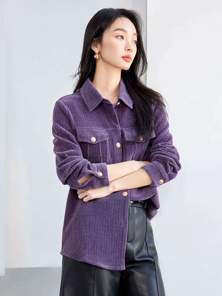 Autumn Korean Style Corduroy Shirt For Women Loose Single Breasted Blouses Temperament Solid Color Turn-Down Collar Shirt