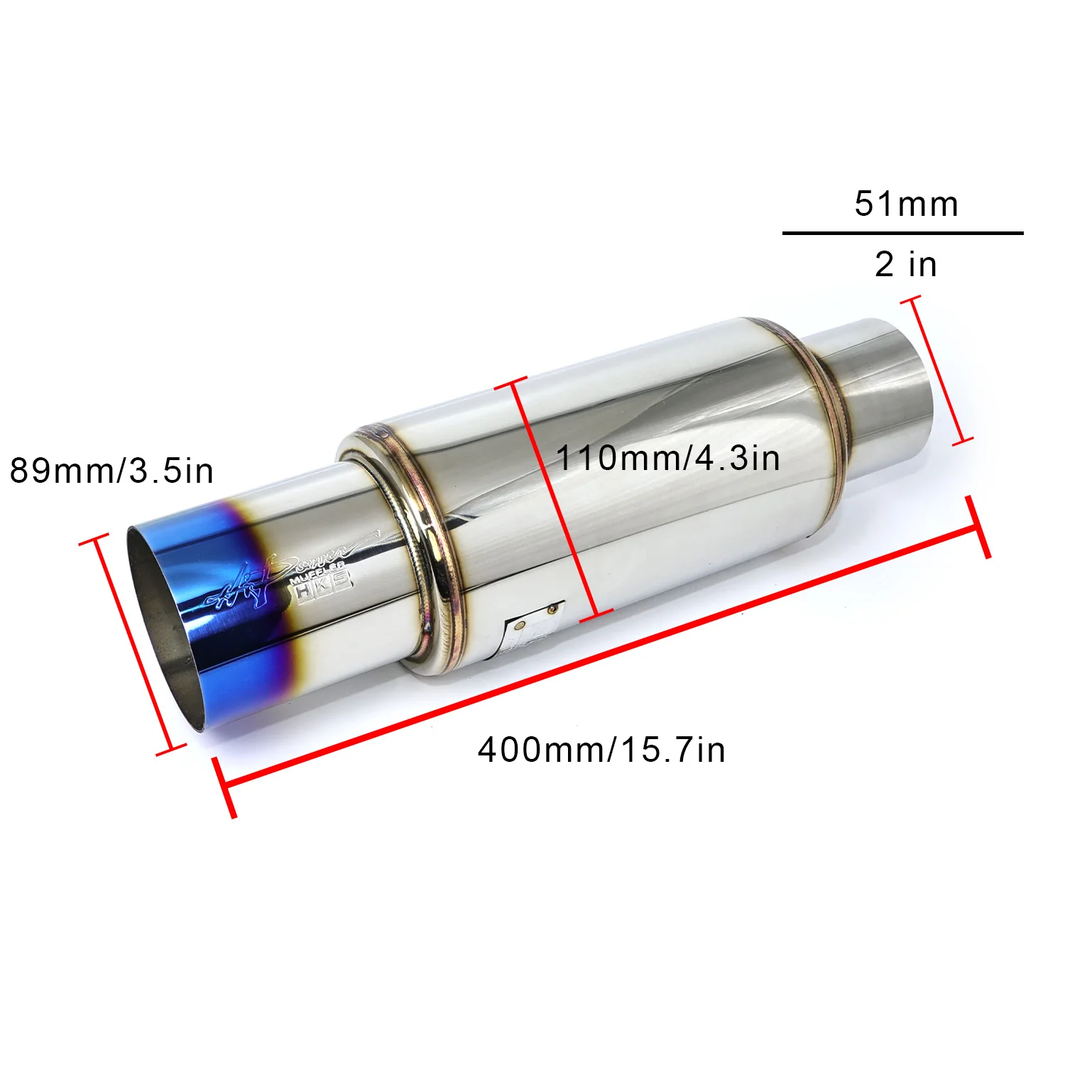 Universal HKS Hi-Power Exhaust Muffler, 2"/2.5/3" Inlet 89mm/3.5" Outlet Car Stainless Steel Straight drum Tail Pipe image 3
