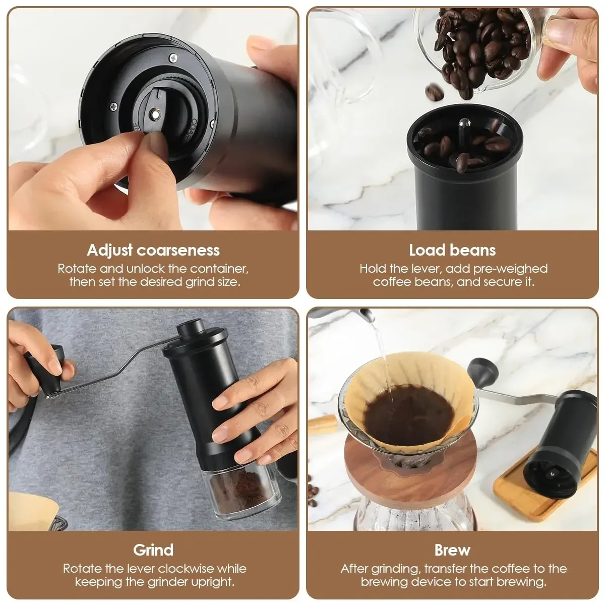Manual Coffee Grinder Adjustable Fine Coarse Ceramics Conical Burr Hand Coffee Grinder Mill Convenient for Home Office Travel