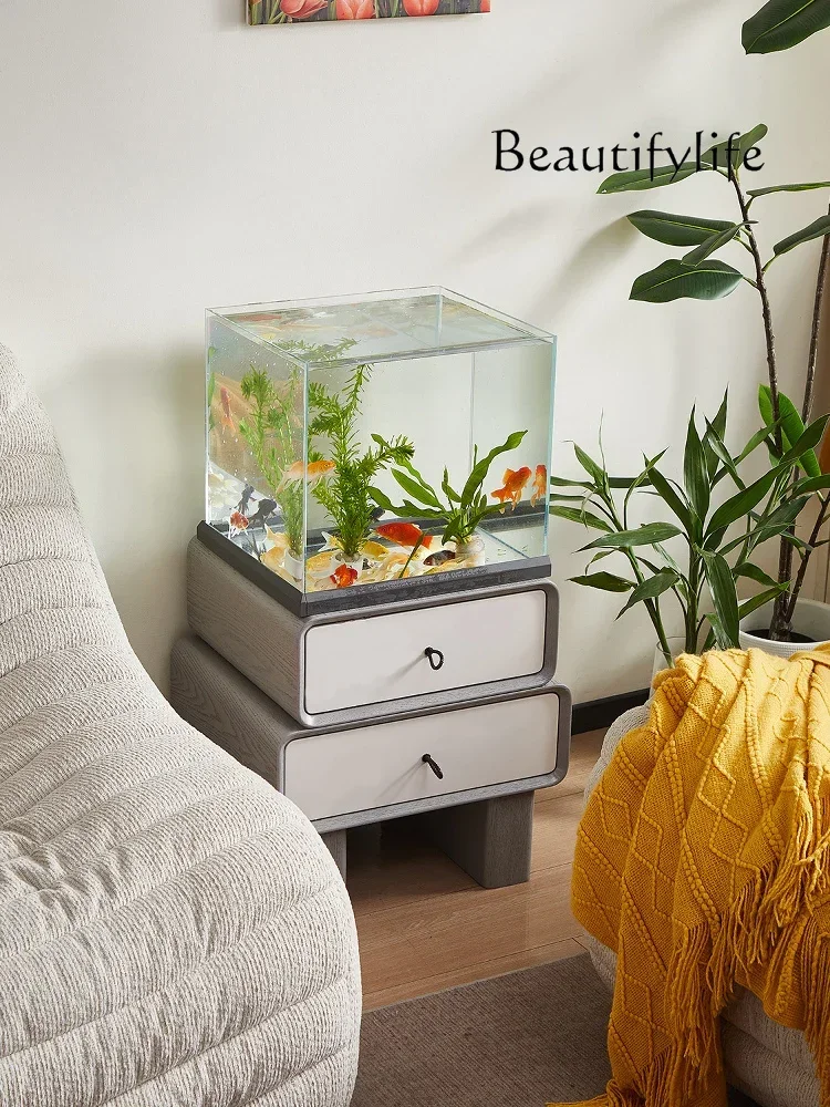 

qw Side overflow fish tank bottom cabinet integrated water-free back filter self-circulation sofa TV cabinetqw