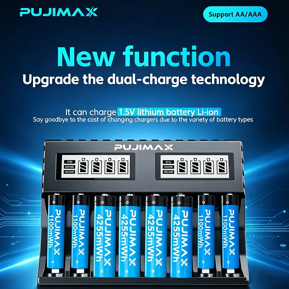 PUJIMAX Rechargeable Lithium Battery 1.5V AA 4255mWh AAA 1100mWh Original Battery High Capacity Battery for Mouse Remote Control