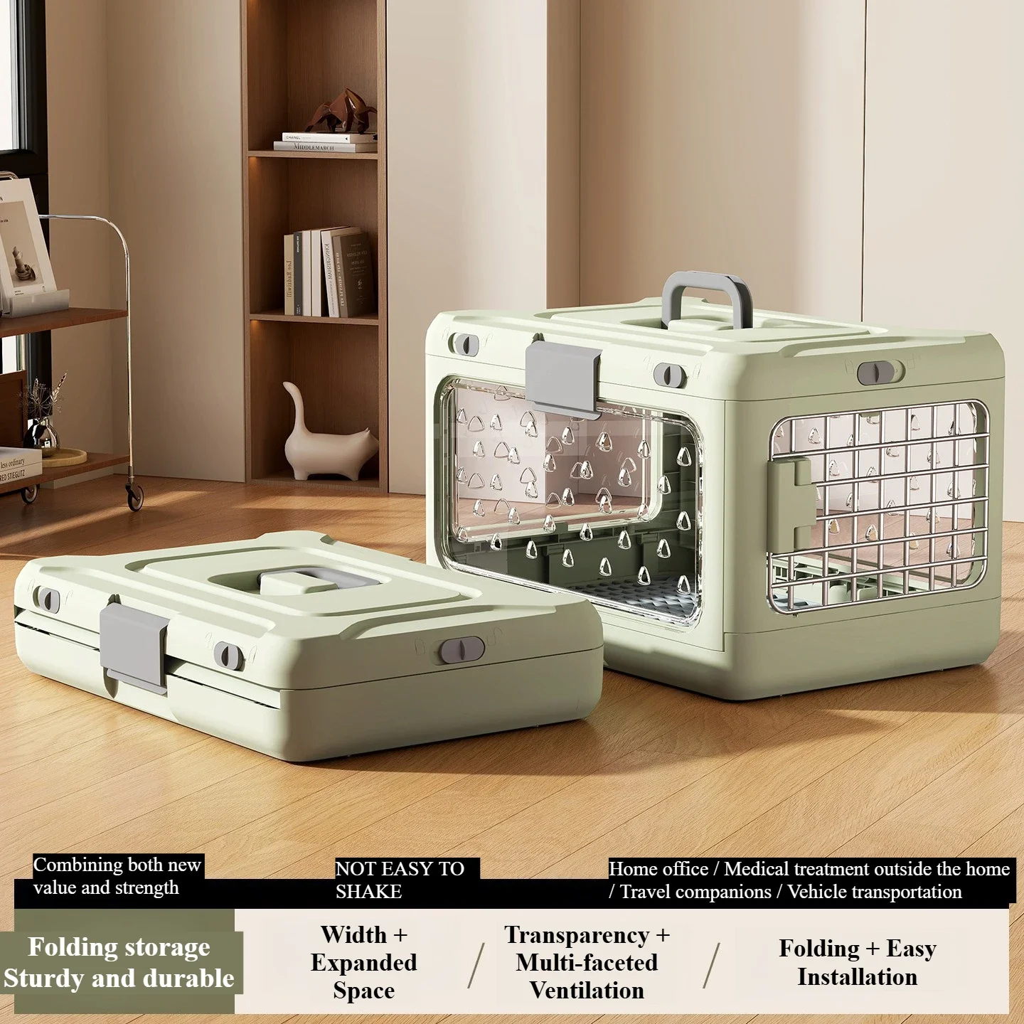 Portable Folding Pet Airline Crat- A Breathable Cat Box for Outdoor Travel Carriage-Sized Cat Shipping Crate with Large Capacity