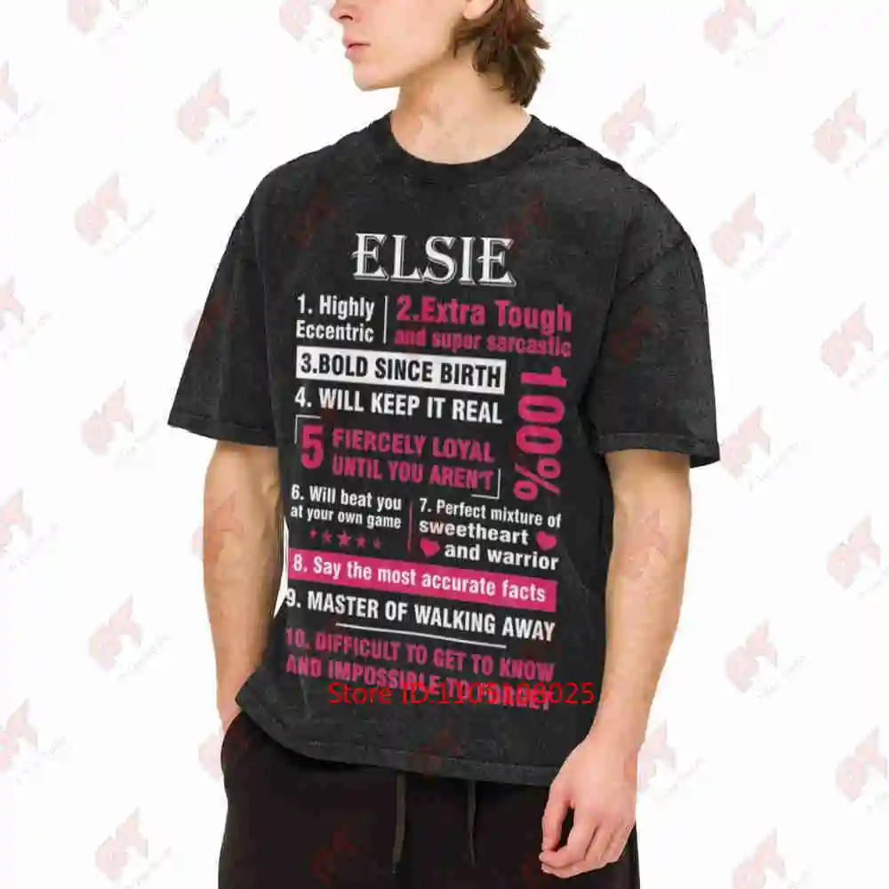 Elsie Highly Eccentric 10 Facts First Name Vintage Washed Tee Pure Cotton T-Shirt