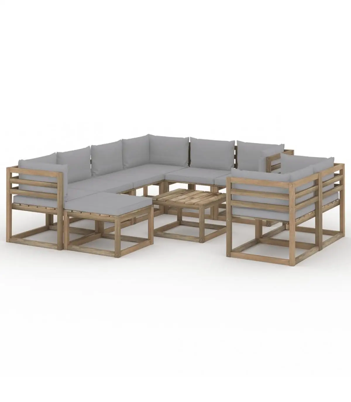 Garden sets garden furniture 10 pieces with gray cushions