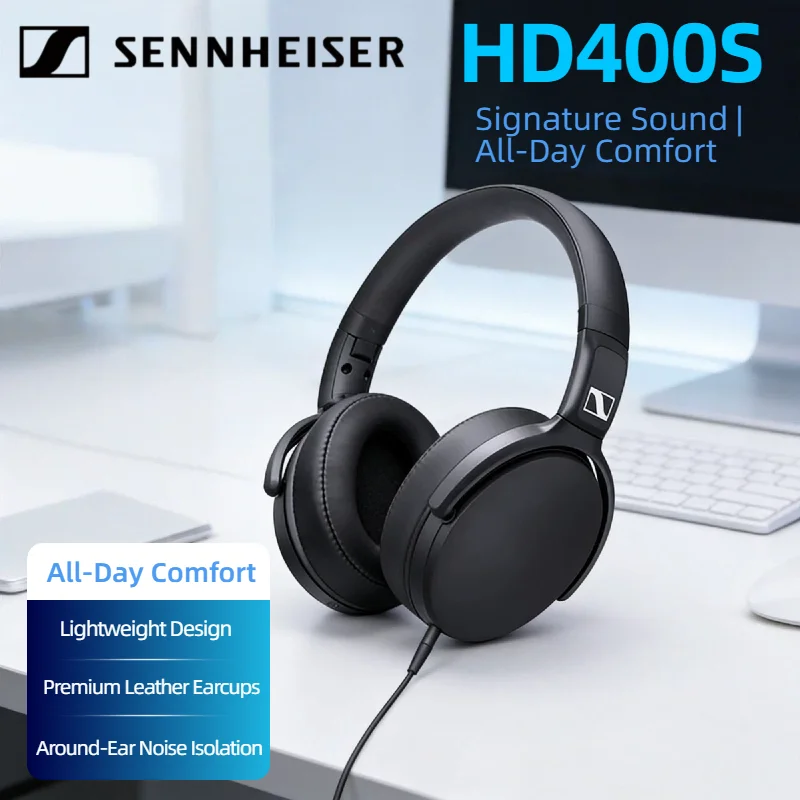 

Проводные наушники Sennheiser HD400S с шумоизоляцией, стереозвуком, глубокими басами, складные, с микрофоном, накладные, для смартфона, портативные, для путешествий