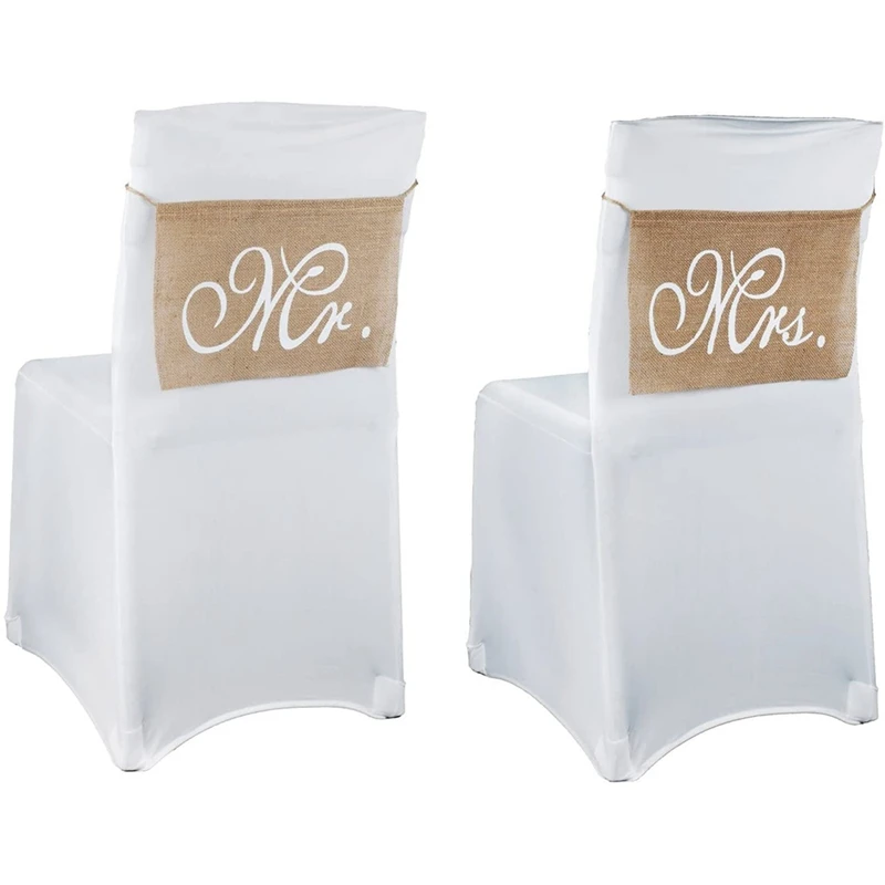 Mr & Mrs Burlap Chair Banner Set Chair Sign Garland Rustic Wedding Photo Background Backdrop Party Chair Decoration