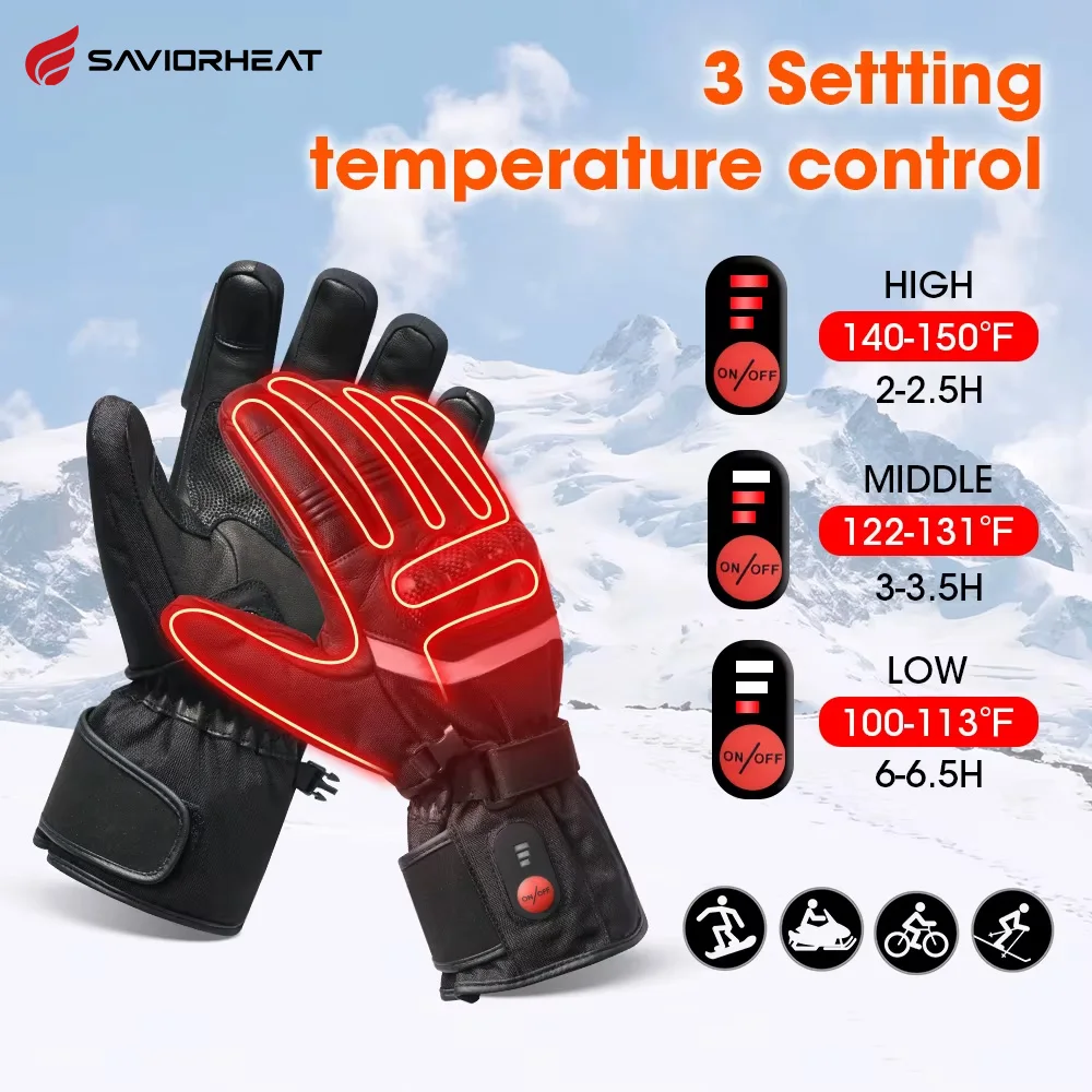 Savior Heat 100% Waterproof Motorcycle Gloves Heated Guantes Bike Riding Heating Gloves With Bettery Warmer Hand Joints Leather view 2