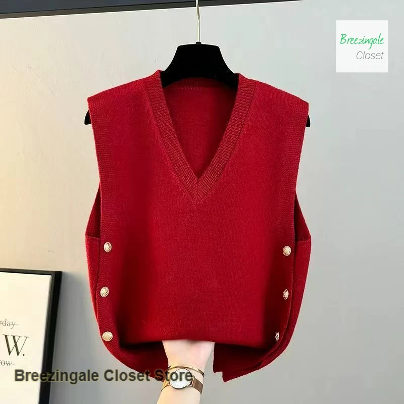 سترة كورية محبوكة بلون سادة ورقبة على شكل حرف V سترة نسائية للربيع والخريف سترة جوكر غير رسمية فضفاضة جديدة على الموضة.