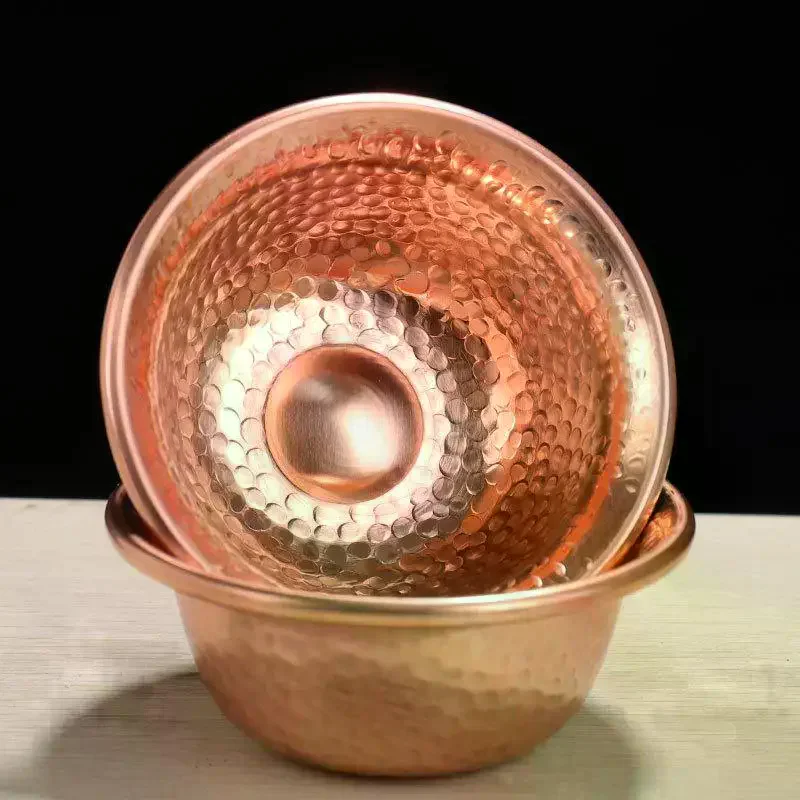 Handcrafted Red Copper Water Supply Bowls Hammered Texture: Multiple Sizes Altar Offering Home Decor Use