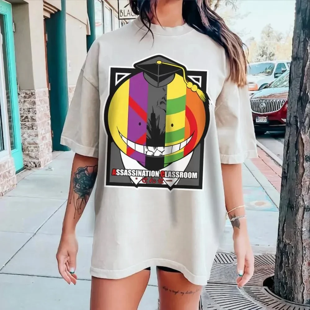 Assassination Classroom Koro-sensei Rainbow Anime Graphic T Shirt Oversized Cotton Casual Short Sleeve Unisex Streetwear Tee