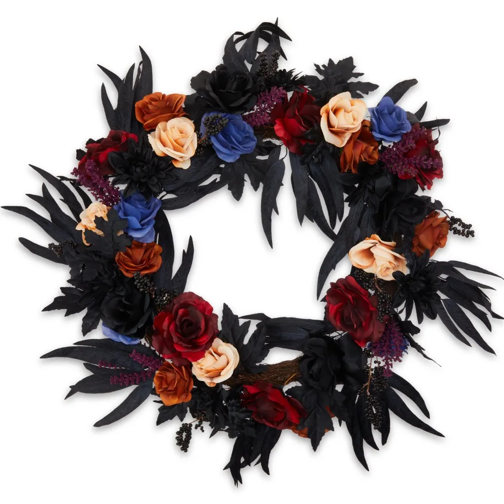 

30 Inch Halloween Rose and Black Pine Wreath Free Shipping Table Decoration Party Accessories Christmas Decoration Liquidations