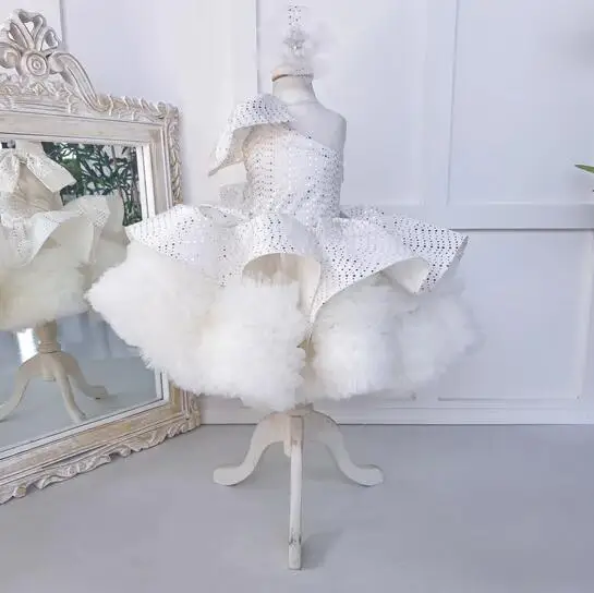 Robe blanche ivoire longueur genou pour filles, robes de princesse à fleurs, jolie robe de bébé fille, fête d'anniversaire, tout ce que vous voulez