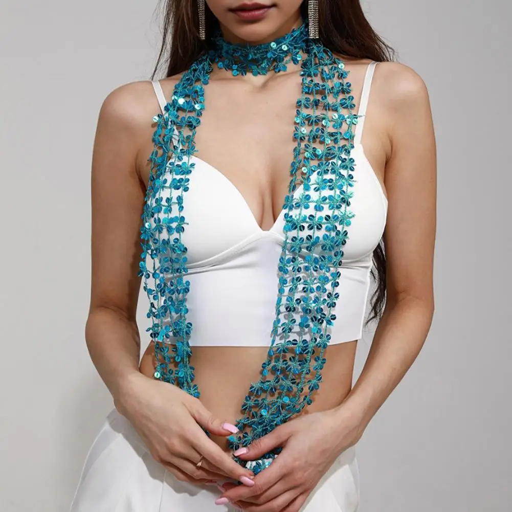 Stylish Choker Women Shinning Sequins Scarf Long Strip Scarf Women's Neck Collar Girl Scarf Nightclub Party Sequin Headwear