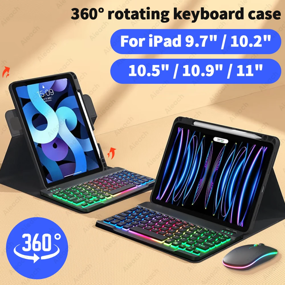 Imagem -04 - Capa de Teclado Backlight para Ipad Capa Rotativa 360 ° Ipad Pro 11 Ipad 7th 6th 5th Gen Ipad Air Pro 11