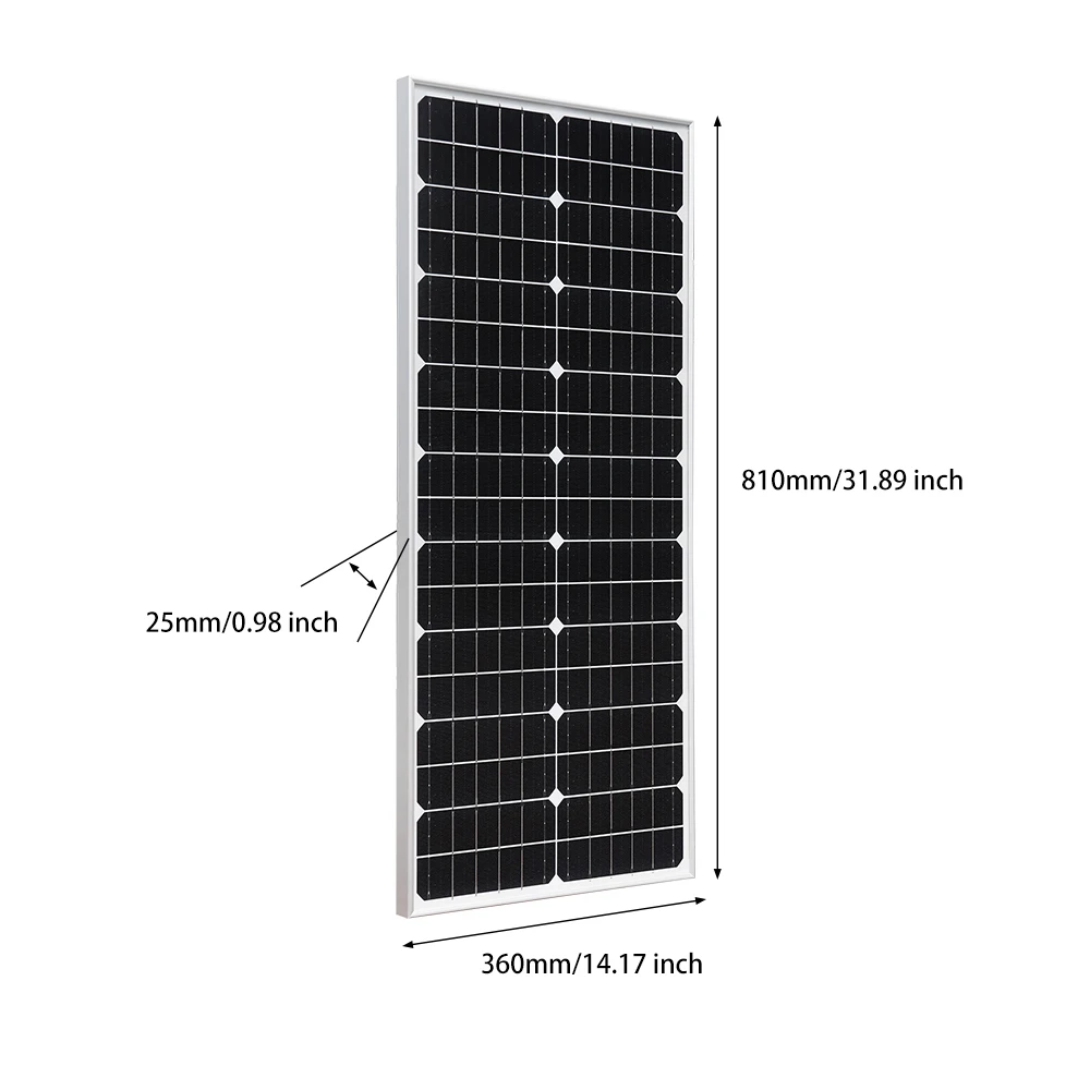 Panel Solar de vidrio, 50W, 100W, 25 años de vida útil, célula de marco de aluminio de 25MM de espesor, 12V, 19,8 V, paneles fotovoltaicos templados rígidos