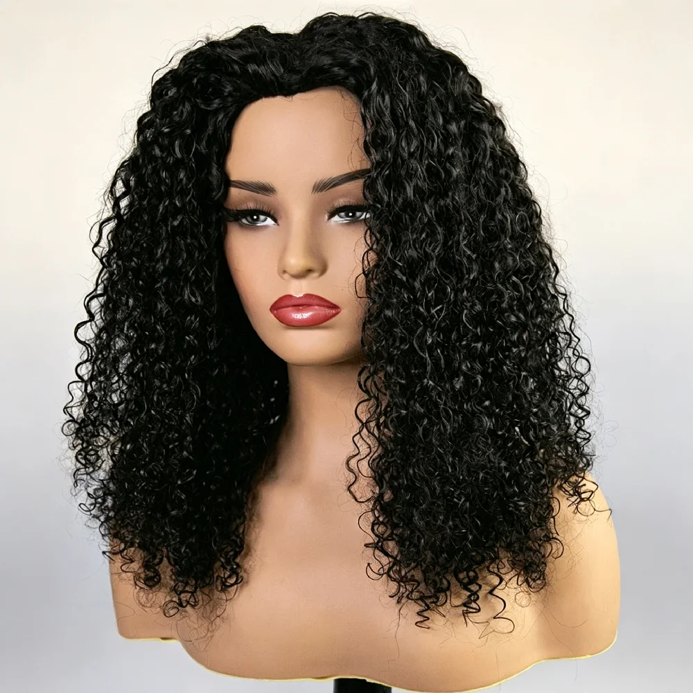 32 Inch Jerry Curly Half Wig Human Hair Seamless Jerry Curly 3 In 1 Half Wig Clip In No Sew In Natural Color 250% Density Wig