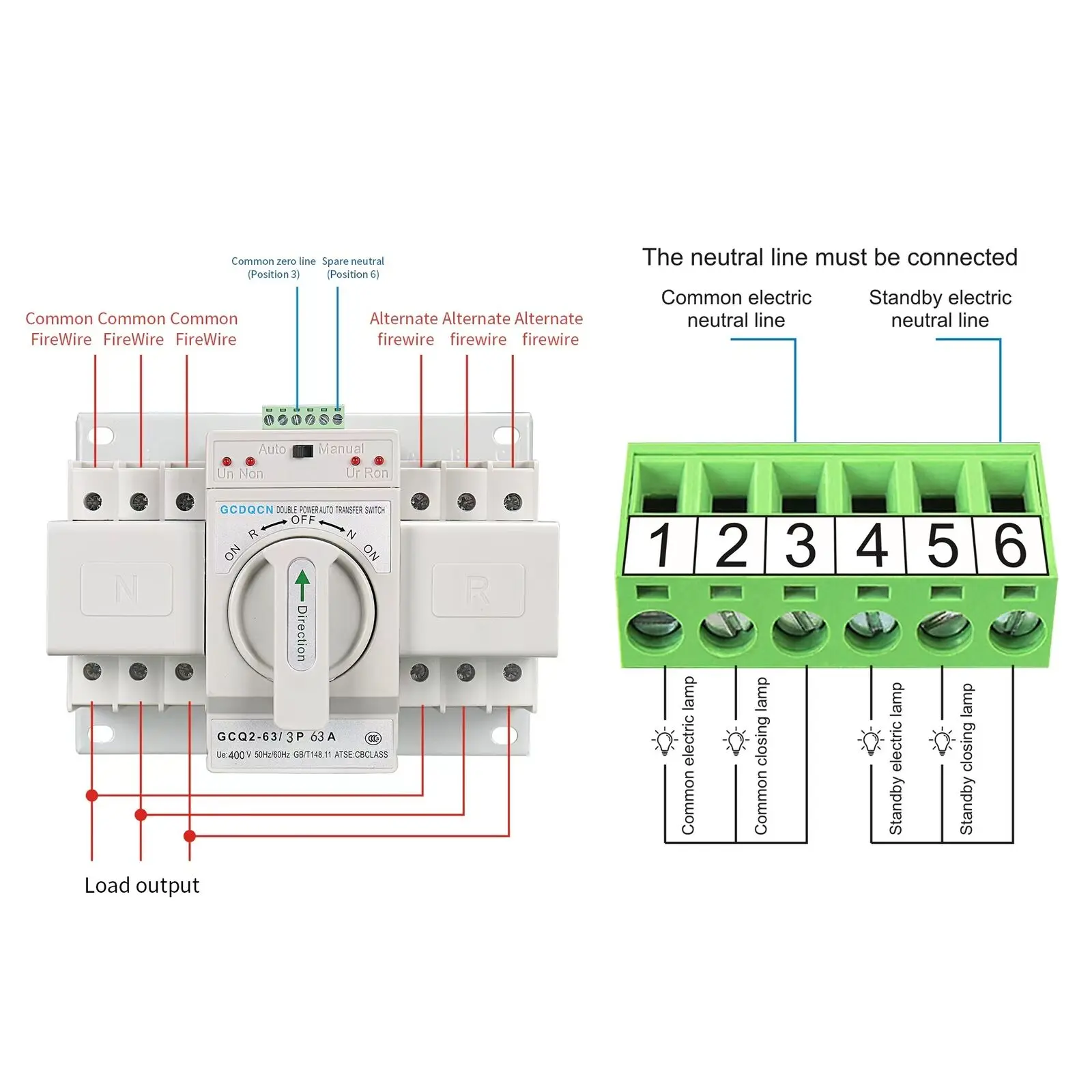 ATS Dual Power Automatischer Smart Transfer Switch 63 Amp 3P für Generator 50 Hz/60 Hz