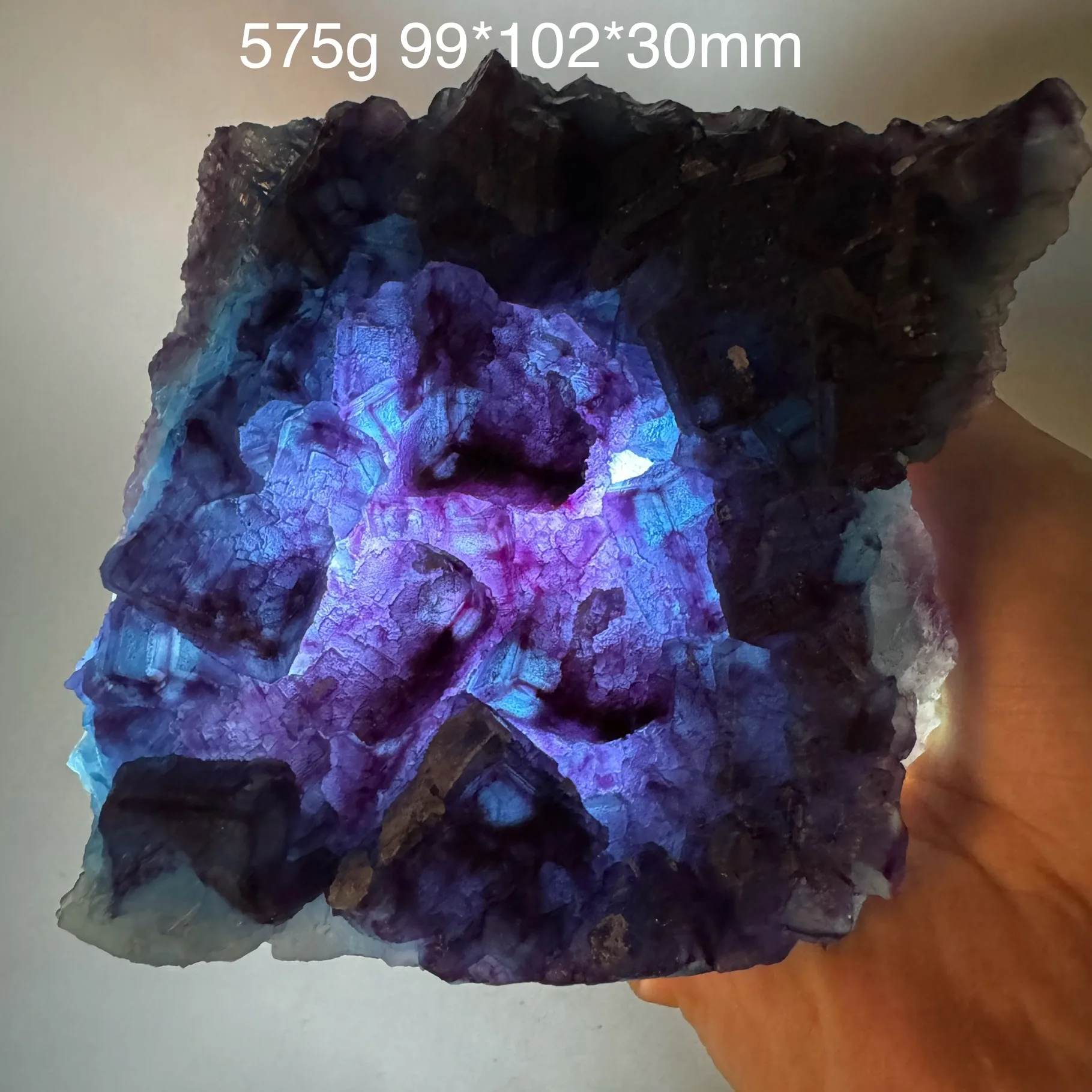 575g Natural China ZheJiang Cube Blue Purple Fluorite Specimen Crystal Mineral Quartz Rock Healing Stone Home Decor