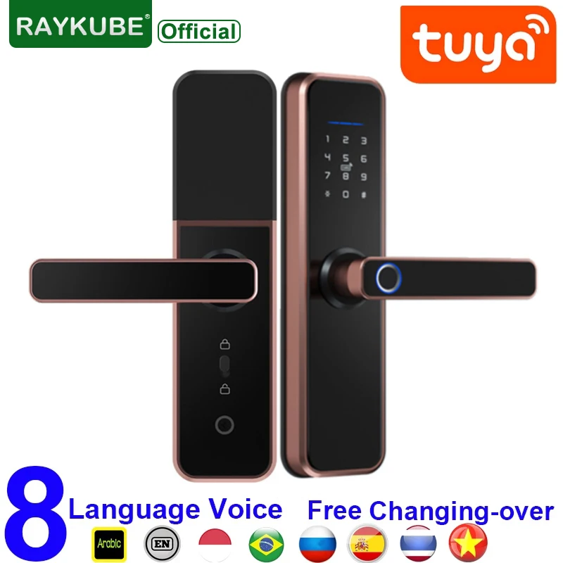 RAYKUBE X5 Smart Lock Biometric Fingerprint Door Lock Tuya App Wireless Keyless WiFi Lock Built-in Eight Language Voices