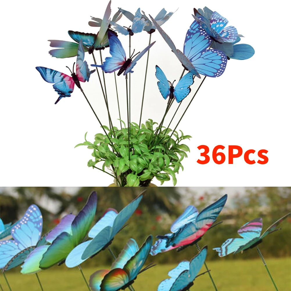 36Pcs Butterfly Stakes Blue Garden Butterfly Stakes Decoracion Outdoor Garden Yard Plant Flower Pots Decoration Random Style